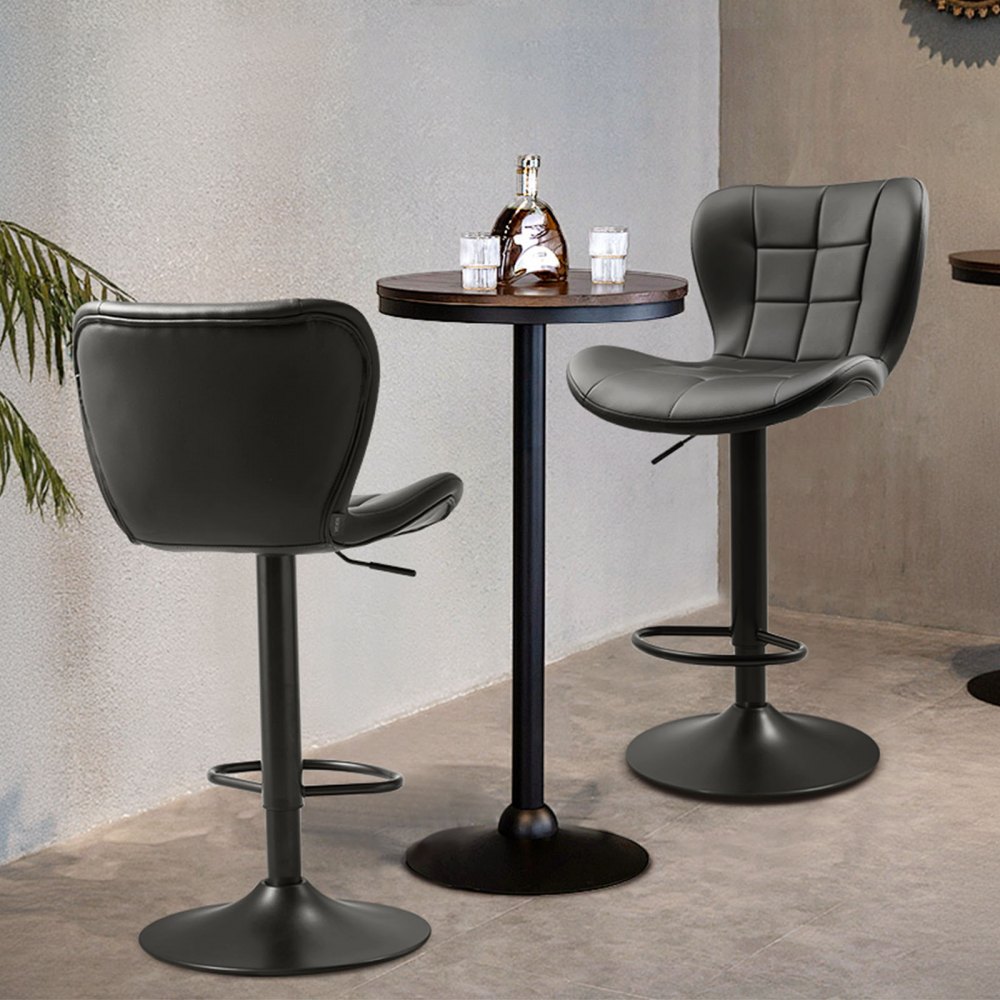 VEVOR Bar Stool Set of 2, Modern PU Leather Counter Height Stools, Swivel Kitchen Barstool with Back and Footrest, Height Adjustable Armless Bar Chair, Island Barstools for Kitchen, Dining Room, Black