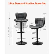 VEVOR Bar Stool Counter Barstool Swivel Height Adjustable Kitchen Chair Set of 2