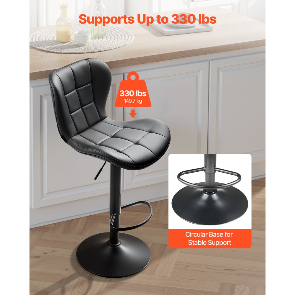 VEVOR Bar Stool Set of 4, Modern PU Leather Counter Height Stools, Swivel Kitchen Barstool with Back and Footrest, Height Adjustable Armless Bar Chair, Island Barstools for Kitchen, Dining Room, Black