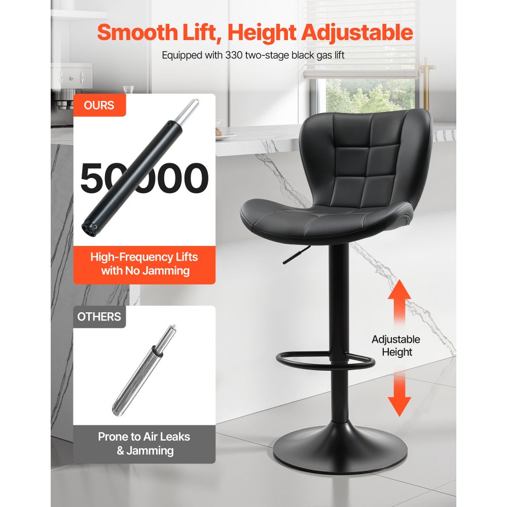VEVOR Bar Stool Set of 4, Modern PU Leather Counter Height Stools, Swivel Kitchen Barstool with Back and Footrest, Height Adjustable Armless Bar Chair, Island Barstools for Kitchen, Dining Room, Black