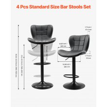VEVOR Bar Stool Set of 4, Modern PU Leather Counter Height Stools, Swivel Kitchen Barstool with Back and Footrest, Height Adjustable Armless Bar Chair, Island Barstools for Kitchen, Dining Room, Black
