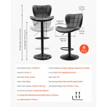 VEVOR Bar Stool Set of 4, Modern PU Leather Counter Height Stools, Swivel Kitchen Barstool with Back and Footrest, Height Adjustable Armless Bar Chair, Island Barstools for Kitchen, Dining Room, Black