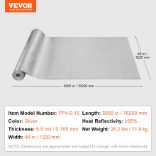 VEVOR Double Reflective Insulation Roll Woven Fabric Radiant Barrier 3000 in x 48 in x 6.5 mil