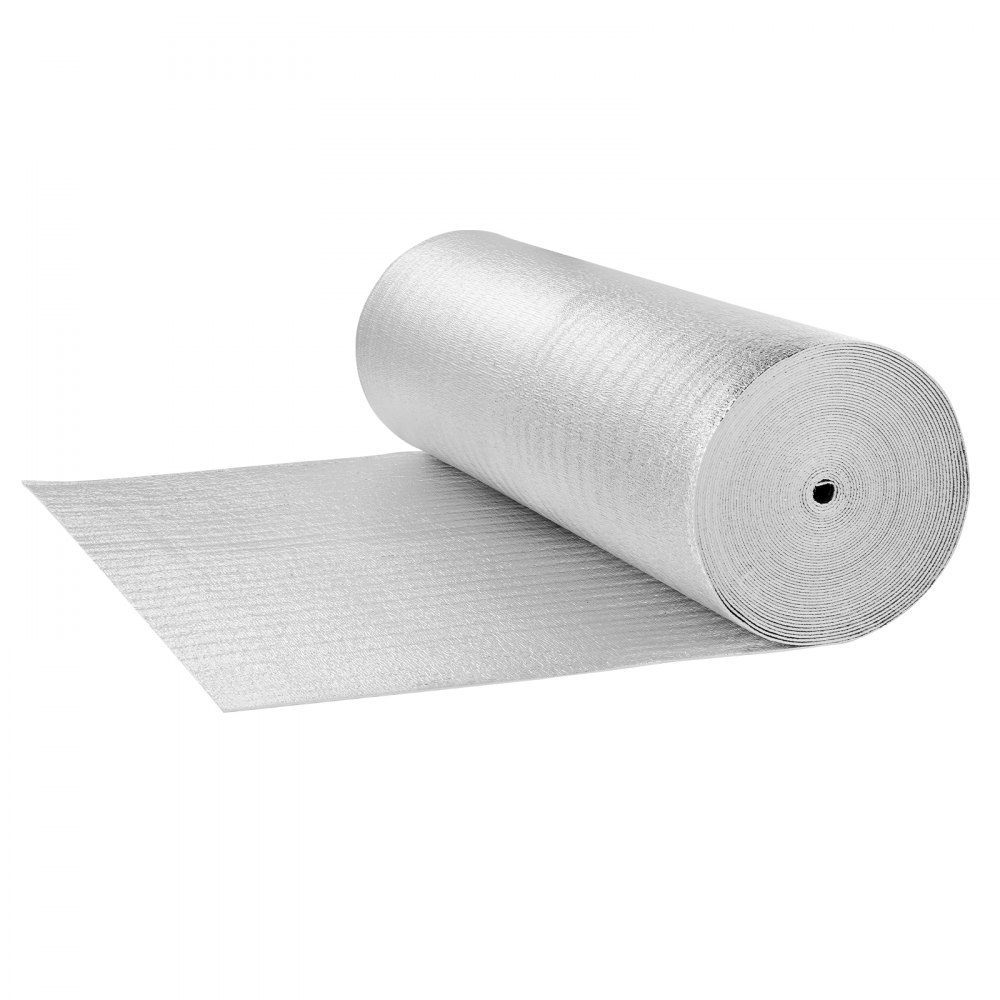 VEVOR Double Reflective Insulation Roll, Foam Core Radiant Barrier, 3.2 mm 48 in x 100 ft, Double-Sided Aluminum Foil EPE Foam Heat Reflective Shield, Thermal Insulation Roll for Window RV Roof