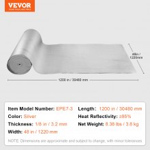 VEVOR Double Reflective Insulation Roll Foam Core Radiant Barrier 1200 x 48 Inch
