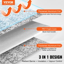 VEVOR dobbelt reflekterende isoleringsrulle Skumkerne Radiant Barrier 48 tommer x 25 fod