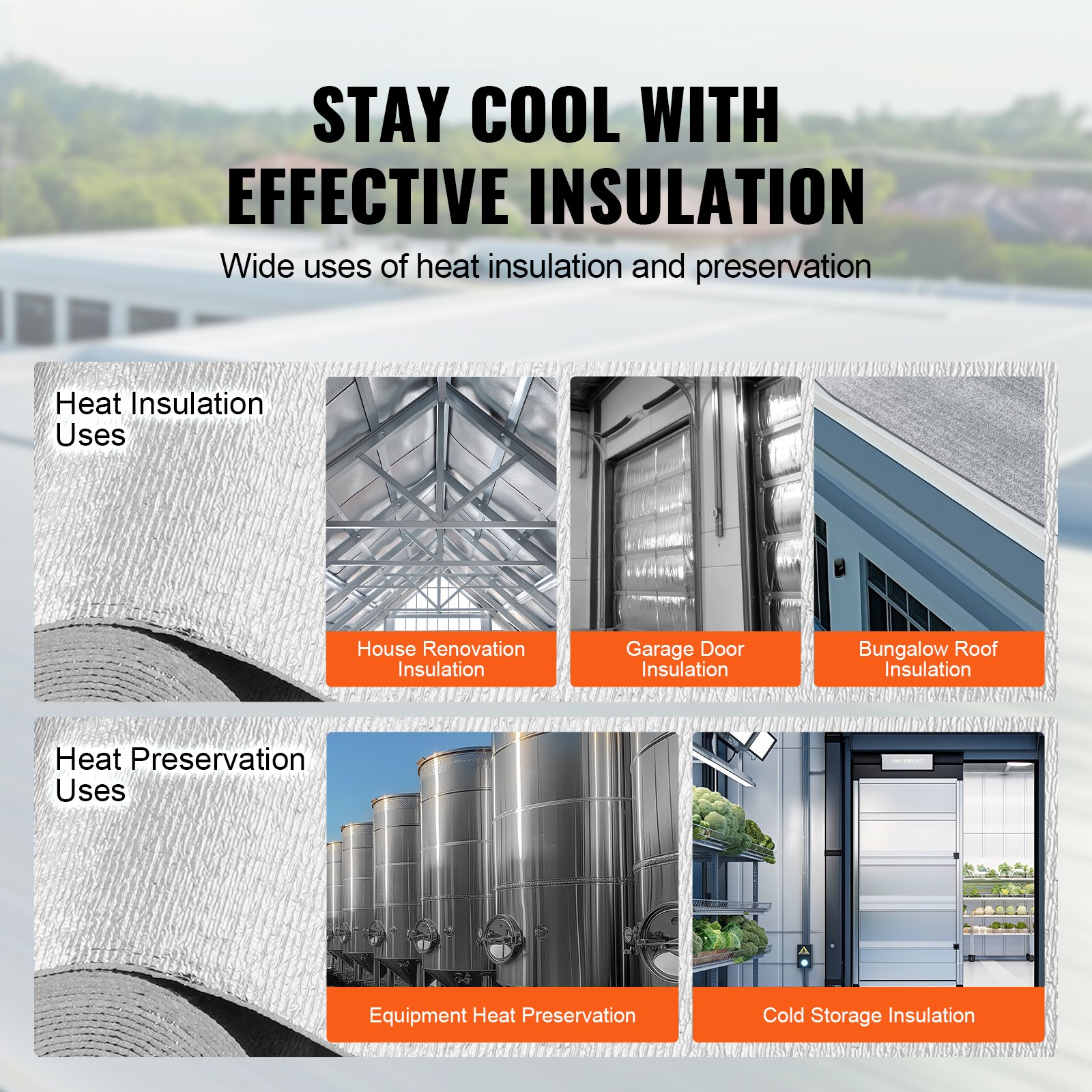 VEVOR Double Reflective Insulation Roll, Foam Core Radiant Barrier, 3.2 mm 48 in x 25 ft, Double-Sided Aluminum Foil EPE Foam Heat Reflective Shield, Thermal Insulation Roll for Window RV Roof