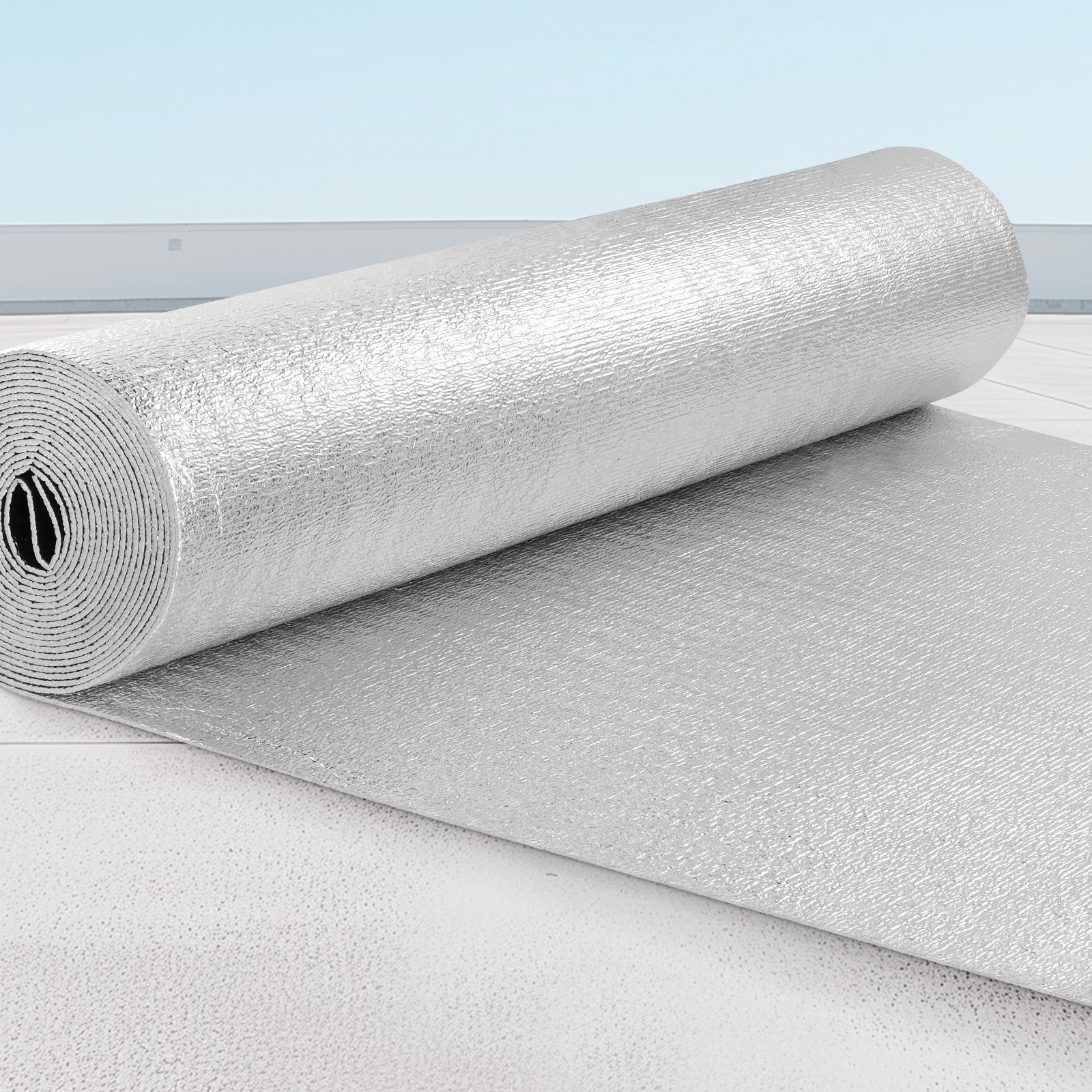 VEVOR Double Reflective Insulation Roll, Foam Core Radiant Barrier, 3.2 mm 48 in x 25 ft, Double-Sided Aluminum Foil EPE Foam Heat Reflective Shield, Thermal Insulation Roll for Window RV Roof