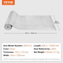 VEVOR Double Reflective Insulation Roll Foam Core Radiant Barrier 600 in x 48 in x 1/8 in