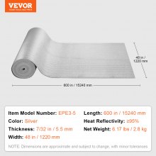 VEVOR Double Reflective Insulation Roll Foam Core Radiant Barrier 600 in x 48 in x7/32 in