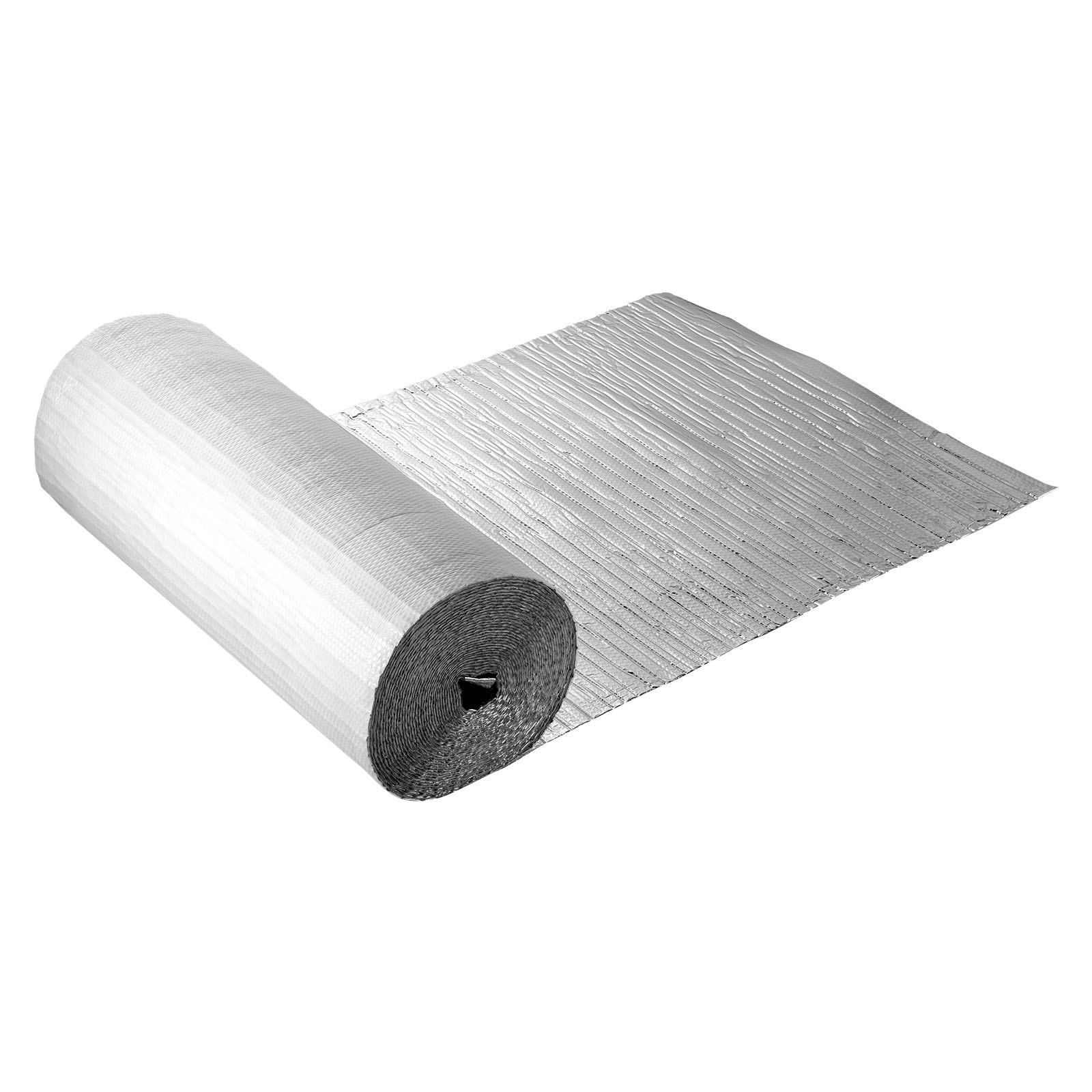 VEVOR Reflective Insulation Roll, Double-Layer Air Bubble Radiant Barrier, 6mm 30.48 m x 1.22 m, Aluminum Foil White PE Film Heat Reflective Shield, Thermal Insulation Roll for Garage Door Window RV Roofs