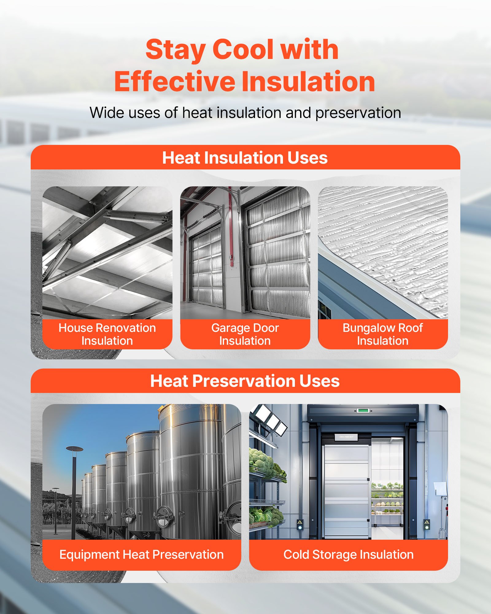 VEVOR Reflective Insulation Roll, Double-Layer Air Bubble Radiant Barrier, 6mm 30.48 m x 1.22 m, Aluminum Foil White PE Film Heat Reflective Shield, Thermal Insulation Roll for Garage Door Window RV Roofs