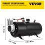VEVOR Air Horn Compressor Tank Pump 3 Liters Tank Air Compressorfor 120PSI 12V Portable Air Compressor Pump For Truck Pickup On Board