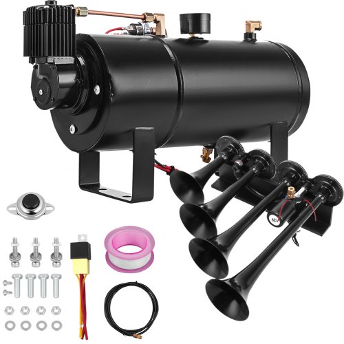 VEVOR 150DB Train Air Horn Kit 4 Trumpet For Train Horns Fits Almost Any Vehicle, Truck, Car, Jeep or SUV, With 120PSI 12V Air Compressor