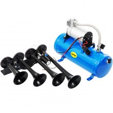 VEVOR Train Horn Kit 4 Trumpet 12V Train Air Horn 150 Decibels with 1.6 Gal Tank 150 PSI Air Compressor for Truck Complete Kit and Blaster Train Horn Kit for Truck, Car and Motocycle