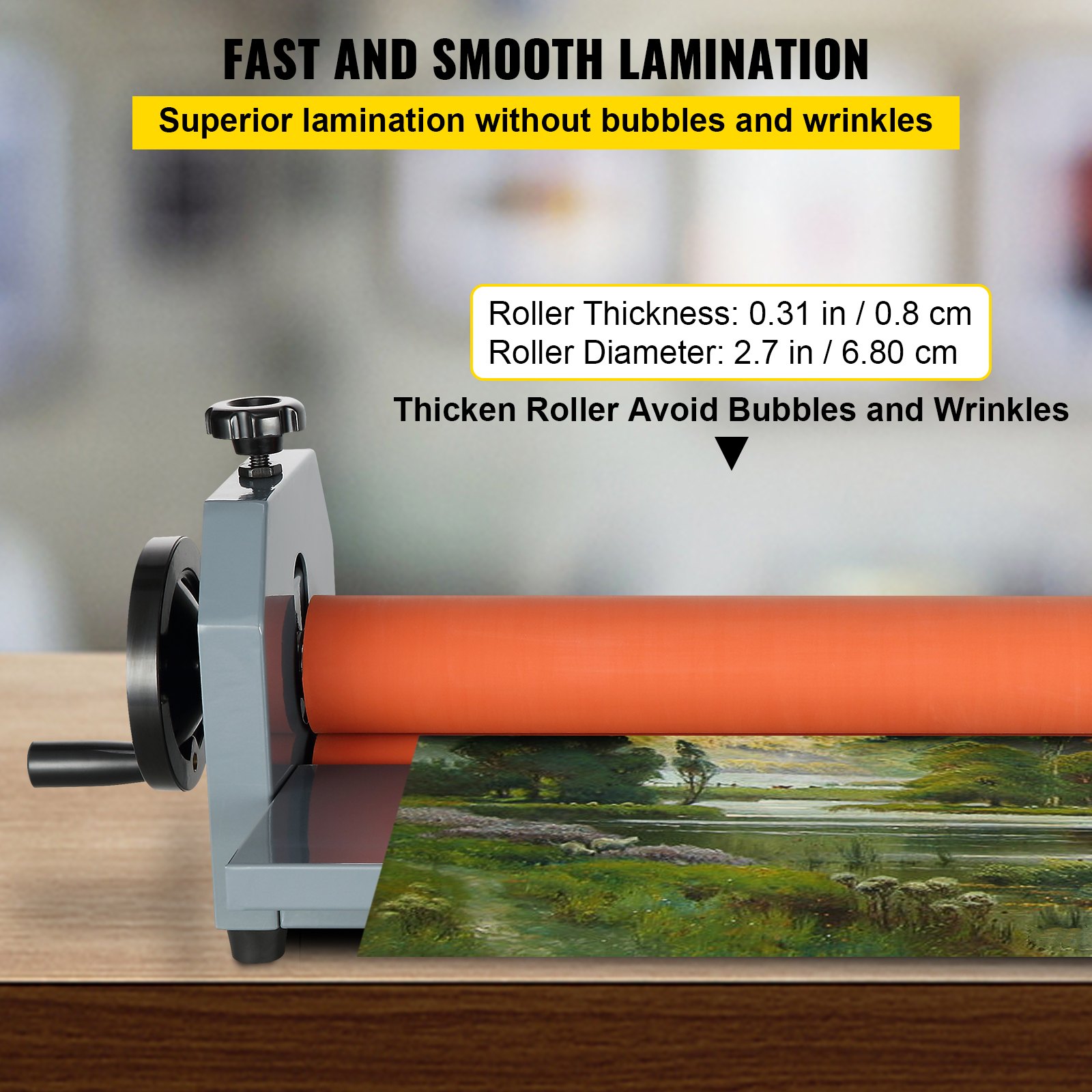 VEVOR cold laminator machine, fast and smooth lamination, thick roller avoids bubbles.
