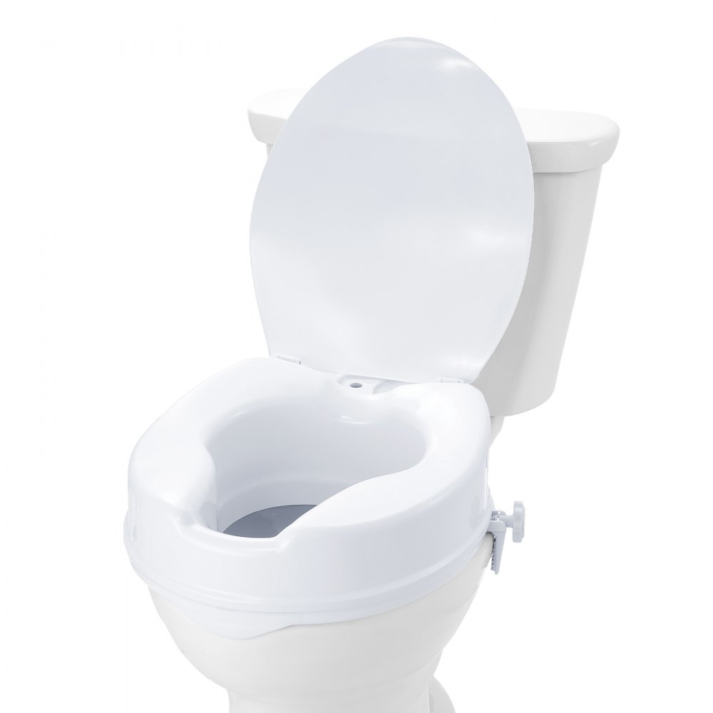 VEVOR zvýšené záchodové sedátko, 4" výška zvýšená, nosnost 300 lb, univerzální zvedák záchodového sedátka, uzamykání šroubovací tyčí, s záchodovým sedátkem, pro seniory, handicapované, pacienty, těhotné, lékařské