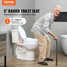 VEVOR Raised Toilet Seat, 5" Height Raised, 300 lbs Weight Capacity, Universal Toilet Seat Riser, Screw Rod Locking, with Toilet Seat, for Elderly, Handicap, Patient, Pregnant, Medical