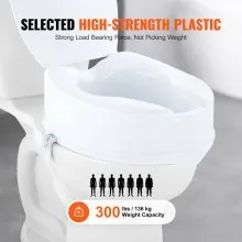 VEVOR Raised Toilet Seat, 5" Height Raised, 300 lbs Weight Capacity, Universal Toilet Seat Riser, Screw Rod Locking, with Toilet Seat, for Elderly, Handicap, Patient, Pregnant, Medical