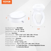 VEVOR Raised Toilet Seat 6" Raised 300 lbs Universal Toilet Riser for Elderly