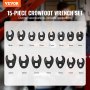 Set de chei VEVOR Crowfoot, cu antrenare de 1/2" și 3/8" Set de chei de 15 piese Crowfoot cu carcasă de depozitare din PP, metrică 8-24 mm, finisaj CRMO din oțel și fosfat de mangan, pentru întreținere mecanică și reparații