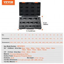 VEVOR Crowfoot kulcskészlet, 1/2" és 3/8" meghajtó 15 részes Crows lábkulcs készlet PP tárolótokkal, metrikus 8-24 mm, CRMO acél és mangán-foszfát bevonat, mechanikai karbantartáshoz és javításokhoz