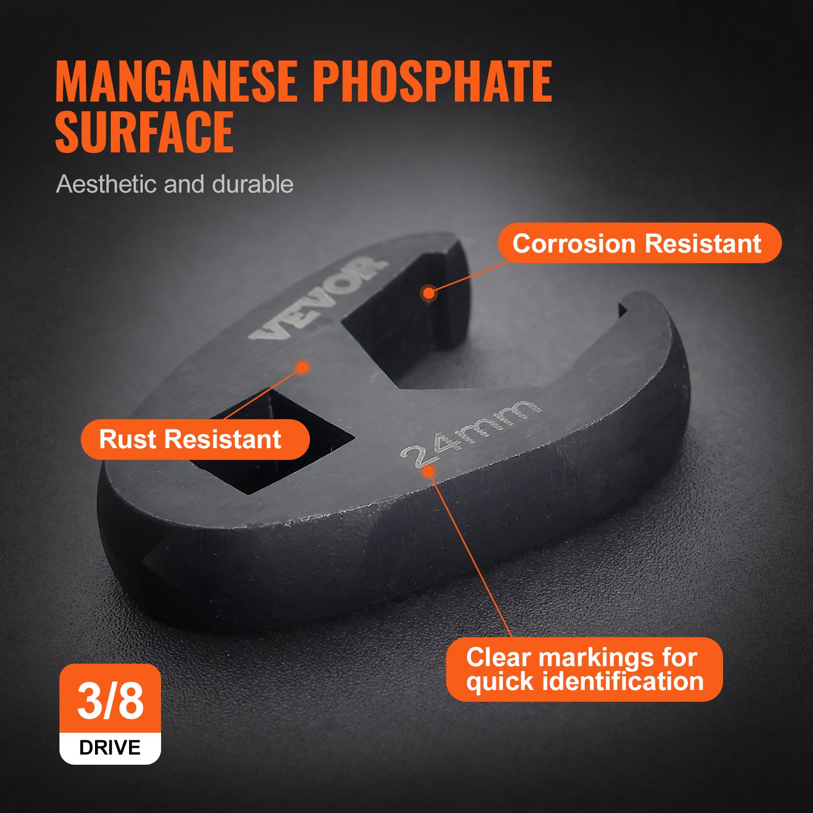 VEVOR Crowfoot Wrench Set, 1/2" and 3/8" Drive 15-Piece Crows Foot Wrench Set with PP Storage Case,  Metric 8-24 mm, CRMO Steel and  Manganese Phosphate Finish, for Mechanical Maintenance and Repairs