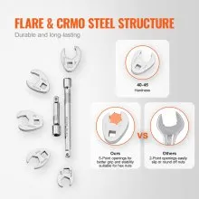 VEVOR 3/8" Drive Crowfoot Wrench Set with 2 Extension Bars, 24-Piece Crows Foot Wrench Set, SAE  3/8"-1" and Metric 10-22 mm, CR-MO Steel Crowfoot Wrench Set, with EVA Tool Organizer