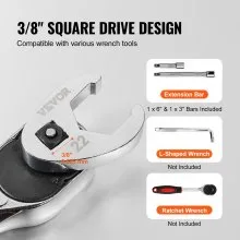 VEVOR 3/8" Drive Crowfoot Wrench Set with 2 Extension Bars, 24-Piece Crows Foot Wrench Set, SAE  3/8"-1" and Metric 10-22 mm, CR-MO Steel Crowfoot Wrench Set, with EVA Tool Organizer
