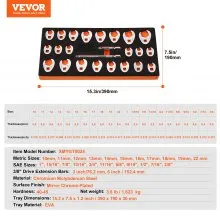 VEVOR 3/8" Drive Crowfoot Wrench Set with 2 Extension Bars, 24-Piece Crows Foot Wrench Set, SAE  3/8"-1" and Metric 10-22 mm, CR-MO Steel Crowfoot Wrench Set, with EVA Tool Organizer