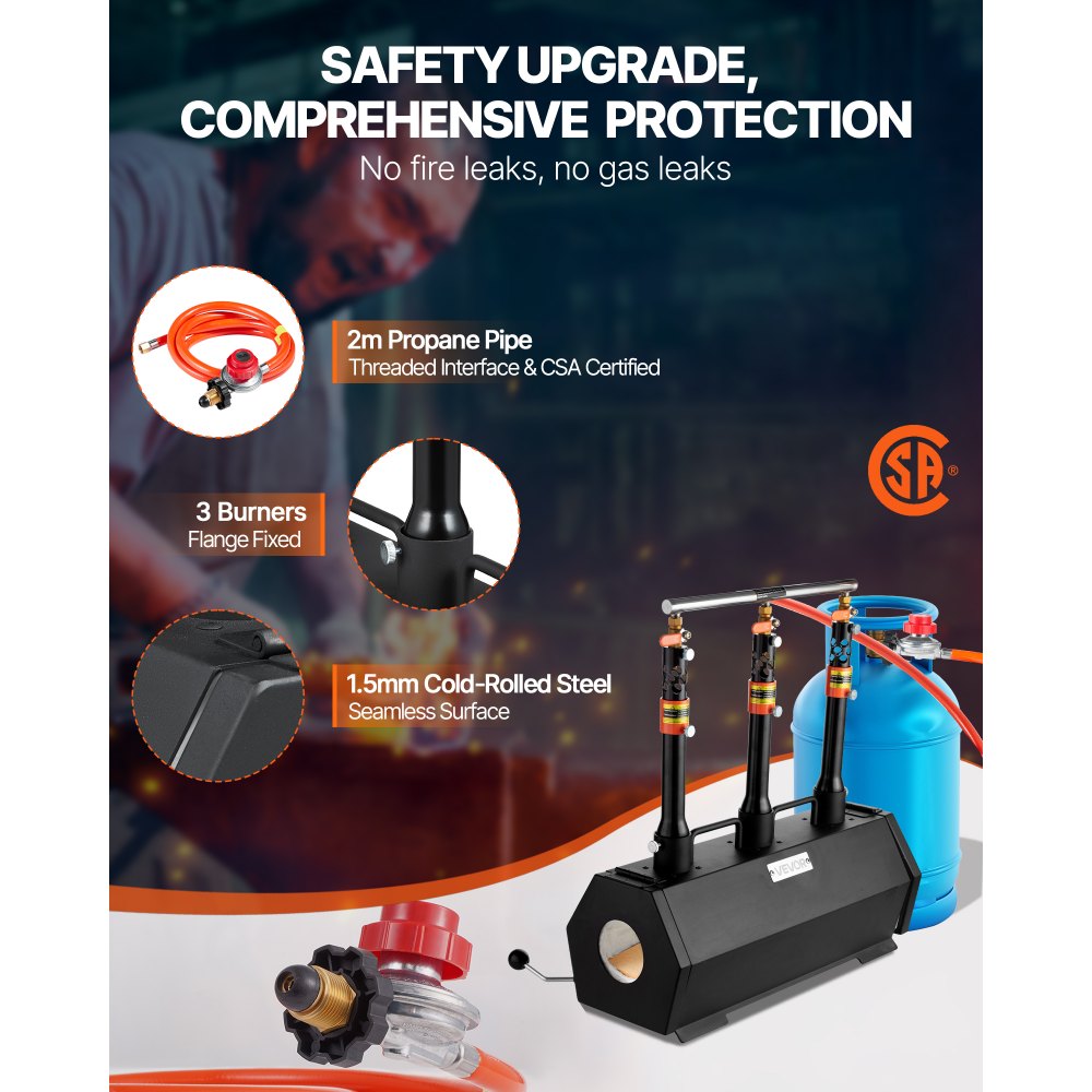 VEVOR Portable Propane Forge, 3 Burners, 1427℃ Tool and Knife Making Blacksmithing Farrier Forge, Large Capacity Hexagon, Cold-Rolled Steel Gas Forging Tools and Equipment, Use for Metal Forging