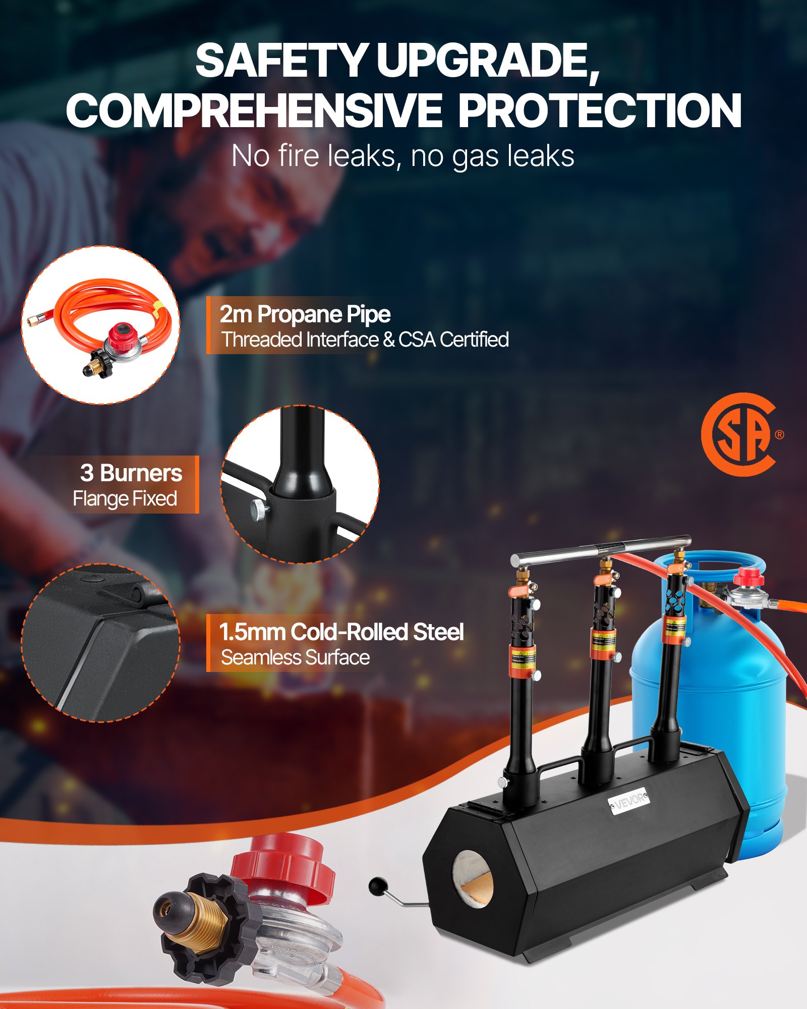 VEVOR Portable Propane Forge, 3 Burners, 1427℃ Tool and Knife Making Blacksmithing Farrier Forge, Large Capacity Hexagon, Cold-Rolled Steel Gas Forging Tools and Equipment, Use for Metal Forging