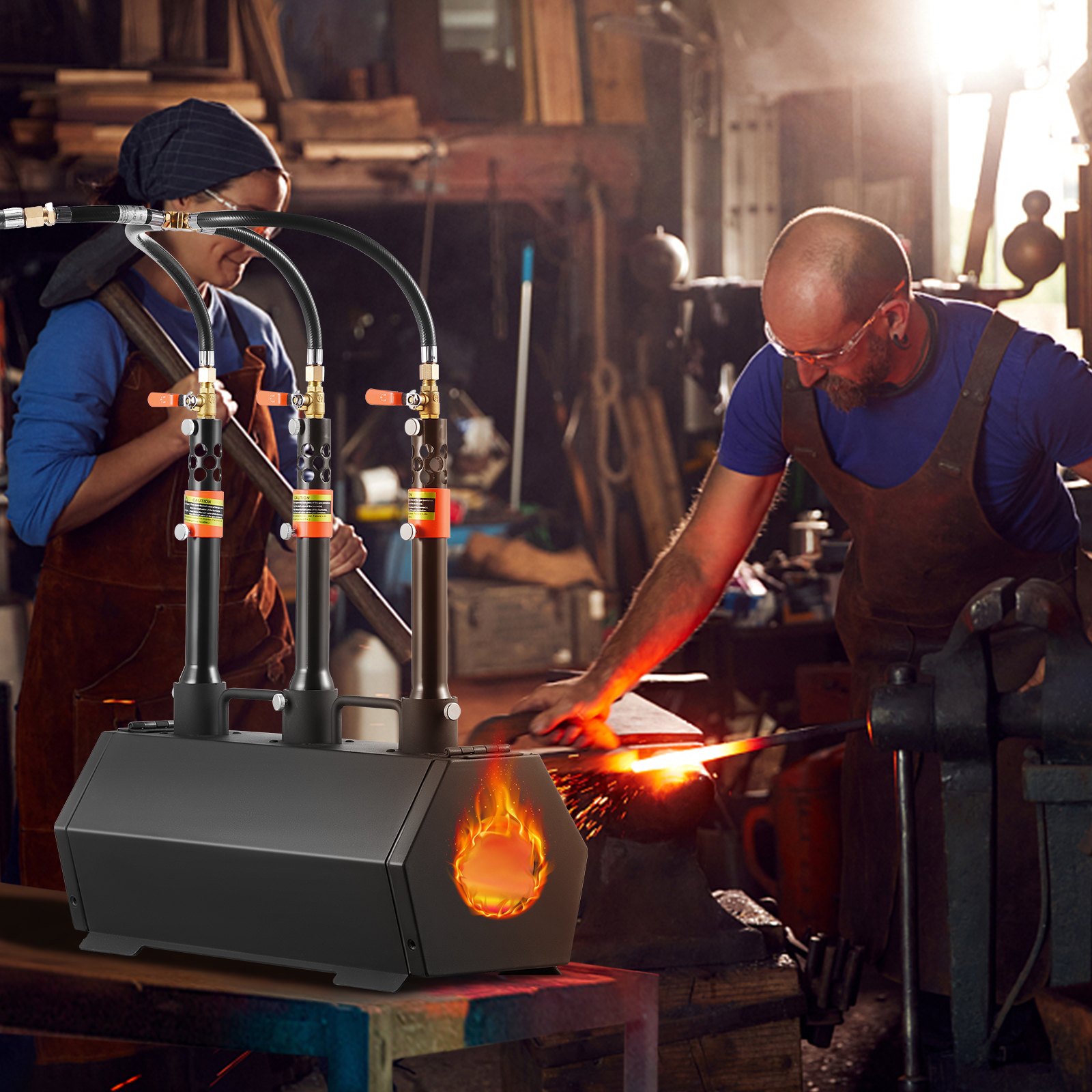 VEVOR Portable Propane Forge, 3 Burner Farrier Forge, 2600℉ Tool and Knife Making Blacksmithing Gas Forge, Large Capacity Hexagon Cold-Rolled Steel Gas Forging Tools and Equipment for Metal Forging