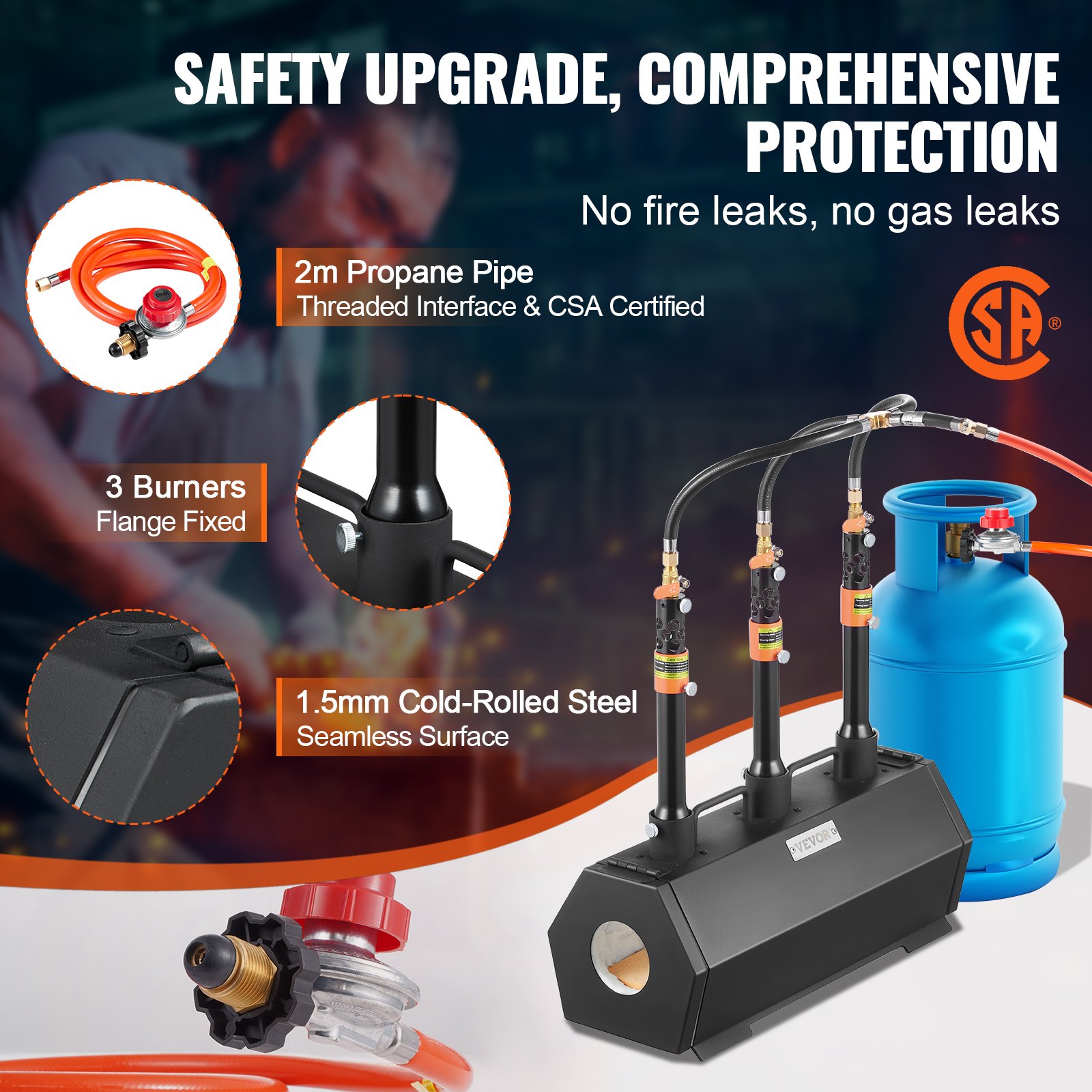VEVOR Portable Propane Forge, 3 Burner Farrier Forge, 2600℉ Tool and Knife Making Blacksmithing Gas Forge, Large Capacity Hexagon Cold-Rolled Steel Gas Forging Tools and Equipment for Metal Forging
