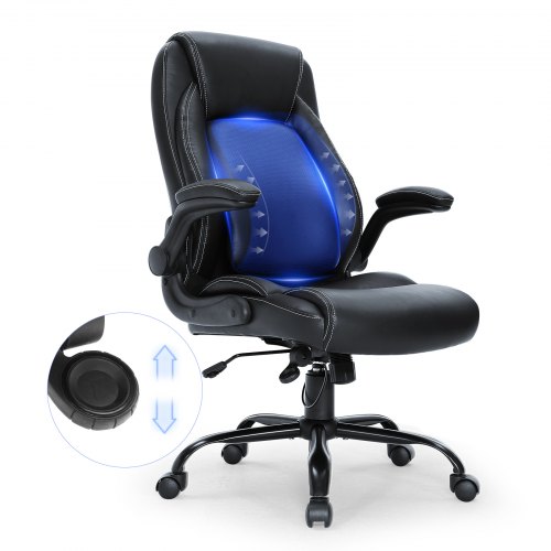 VEVOR Executive Office Chair with Cutting-edge Adjustable Lumbar Support, High Back PU Leather Office Chair Ergonomic for Back Pain, with Padded Flip-up Arms