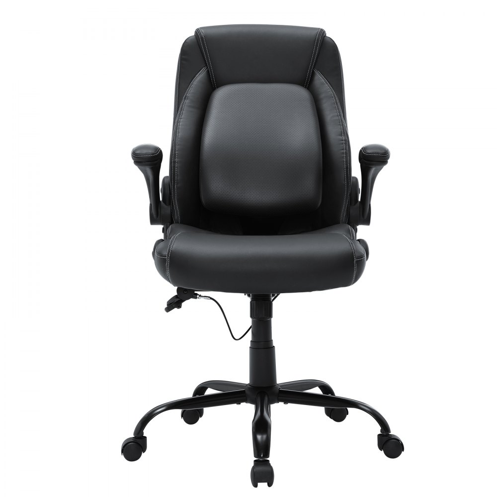 black VEVOR executive office chair with lumbar support, adjustable armrests, and caster wheels.