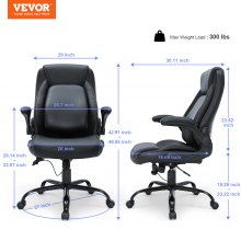 VEVOR Chaise de bureau de direction avec support lombaire réglable de pointe, chaise de bureau en cuir PU à dossier haut ergonomique pour les maux de dos, avec bras rabattables rembourrés