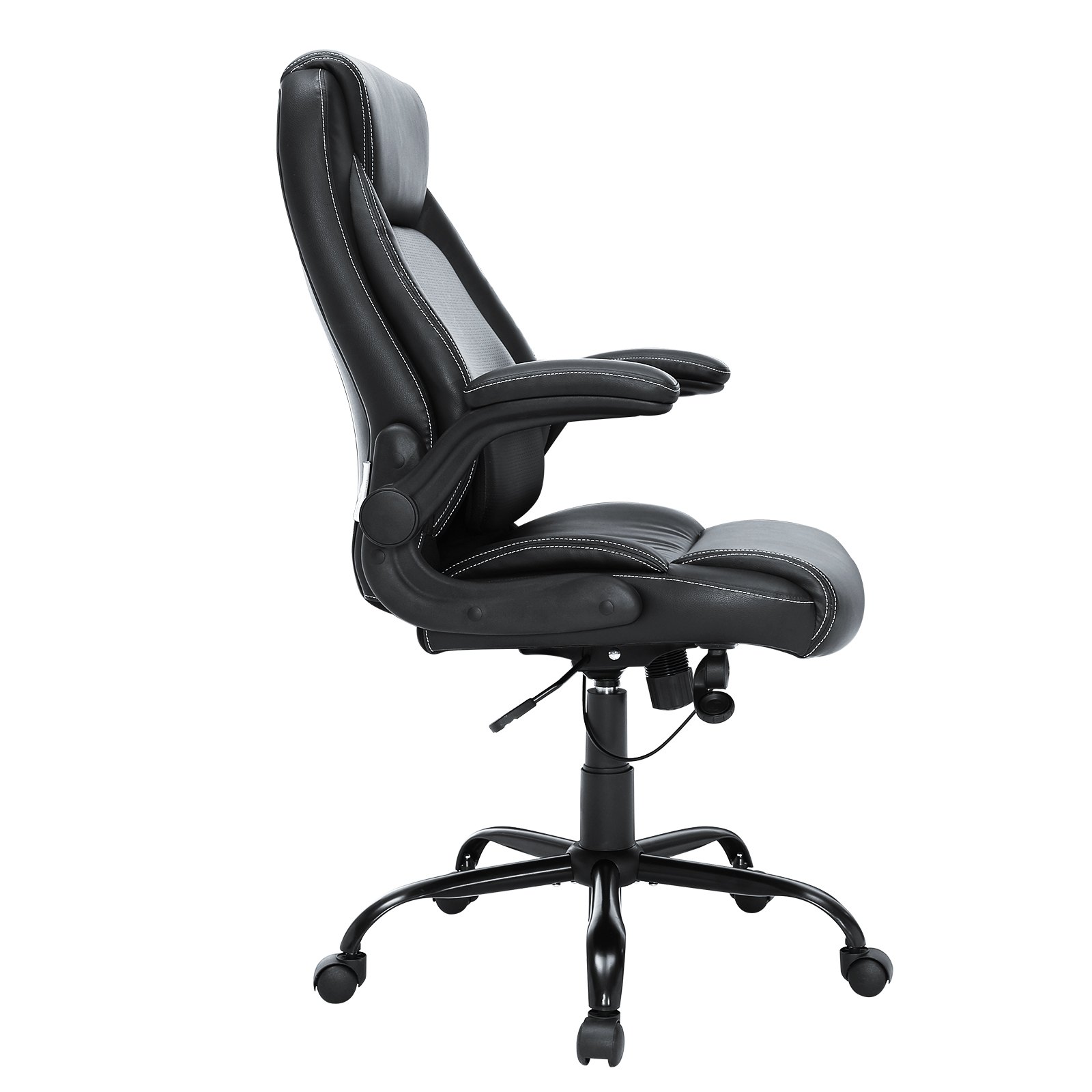 VEVOR executive office chair in black with ergonomic design, cushioned armrests, and adjustable height.