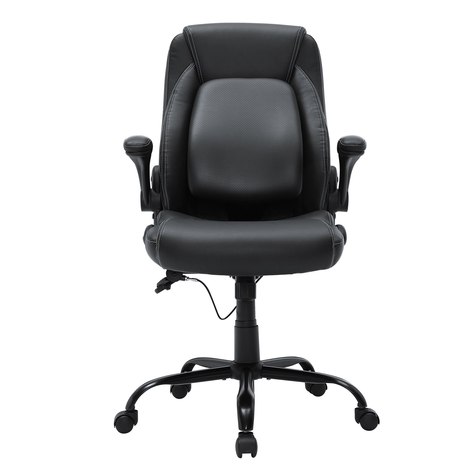 black VEVOR executive office chair with lumbar support, adjustable armrests, and caster wheels.