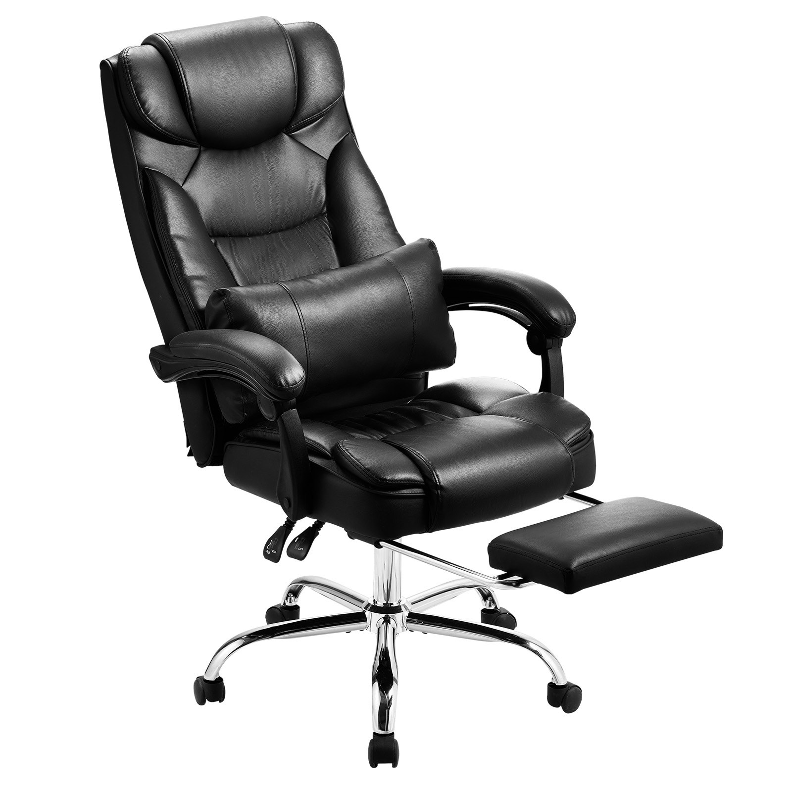 VEVOR Executive Chair, High Back Office Chair with Footrest and Lumbar Pillow, Ergonomic Desk Chair 135° Recline & Adjustable Height, PU Leather Swivel Rolling Chair for Work, Study, Game, Black