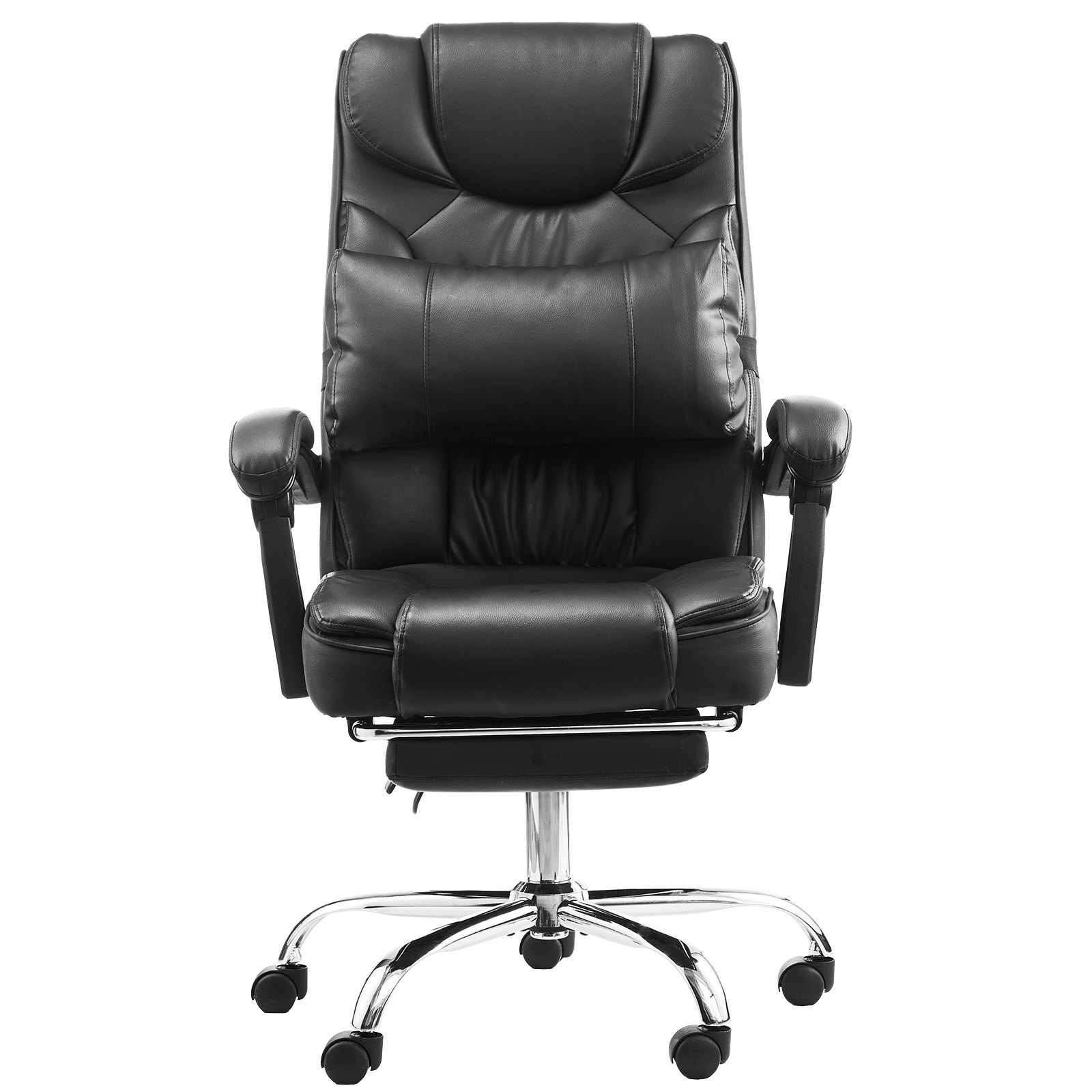 VEVOR Executive Chair, High Back Office Chair with Footrest and Lumbar Pillow, Ergonomic Desk Chair 135° Recline & Adjustable Height, PU Leather Swivel Rolling Chair for Work, Study, Game, Black