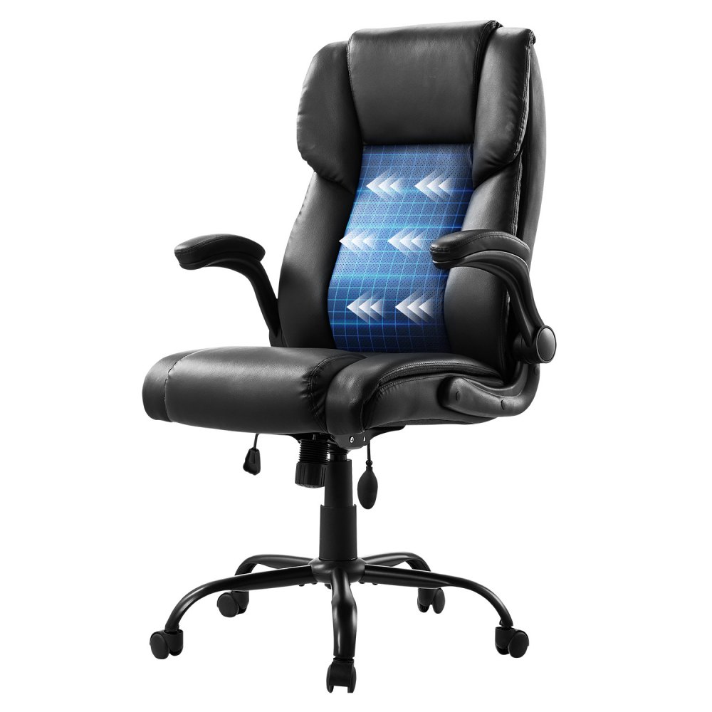 VEVOR Executive Chair High Back Desk Chair Flip-up Armrests Lumbar Support Black