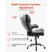 VEVOR Executive Office Chair, 300lbs Capacity with Airbag-style Adjustable Lumbar Support, High Back PU Leather Office Chair Ergonomic for Back Pain, with Padded Flip-up Arms