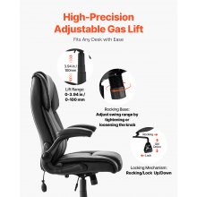 VEVOR Executive Office Chair, 300lbs Capacity with Airbag-style Adjustable Lumbar Support, High Back PU Leather Office Chair Ergonomic for Back Pain, with Padded Flip-up Arms