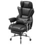 Silla ejecutiva de oficina VEVOR con reposapiés, capacidad de 181 kg, con almohada lumbar y reposabrazos extraíbles, ergonómica y resistente, reclinable, de cuero sintético, color negro.