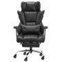 Silla ejecutiva de oficina VEVOR con reposapiés, capacidad de 181 kg, con almohada lumbar y reposabrazos extraíbles, ergonómica y resistente, reclinable, de cuero sintético, color negro.