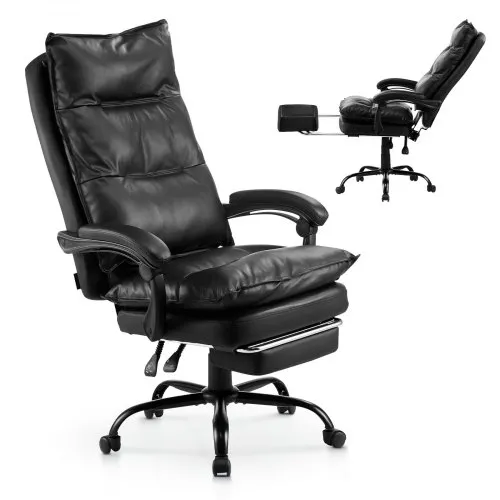 VEVOR Executive Office Chair, High Back Chair with Footrest and Lumbar Pillow, Ergonomic Desk Chair 135° Recline & Adjustable Height, PU Leather Swivel Rolling Chair for Work, Study, Game, Black