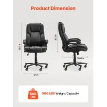 VEVOR Executive Chair High Back Office Chair Knob-Control Lumbar Support Black