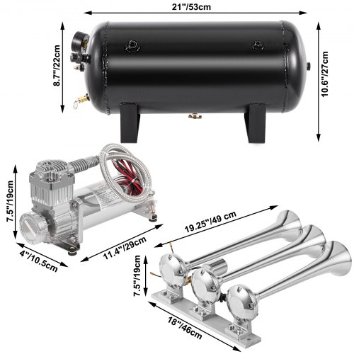 Kit Compressore 12V 200PSI Con Serbatoio 6 Litri Per Tromba Aria E Sospensioni – Acciaio Verniciato