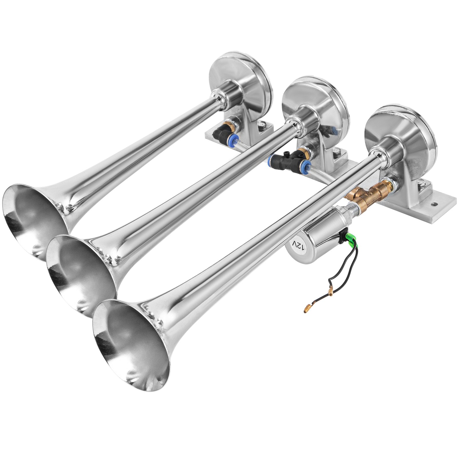 VEVOR Super Loud Train Air Horn Kit 3 Trumpet with Dual 200 PSI Air Compressors